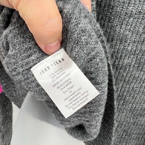 John & Jenn Varsity Stripe Gray Pink Mock Neck Pullover Sweater Top Large NEW - Picture 9 of 11